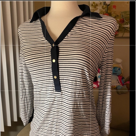 Ann Taylor Navy Blue White stripes/silver buttons - Picture 2 of 8